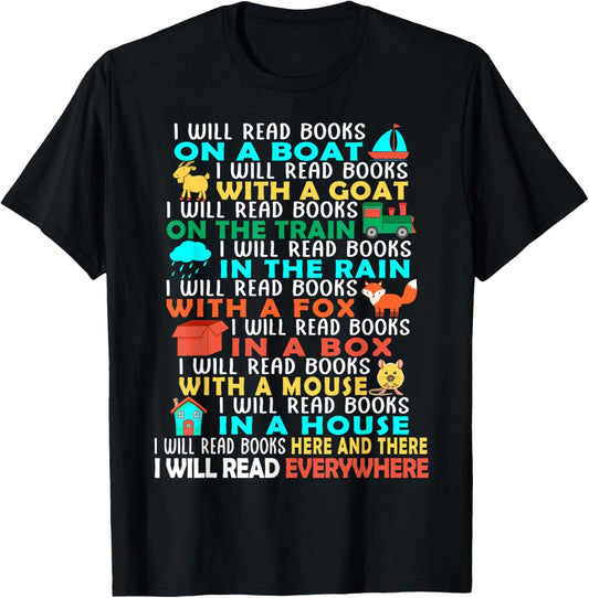 I Will Read Books On A Boat Kids Reading Read Books T-Shirt - T-Shirt | Black