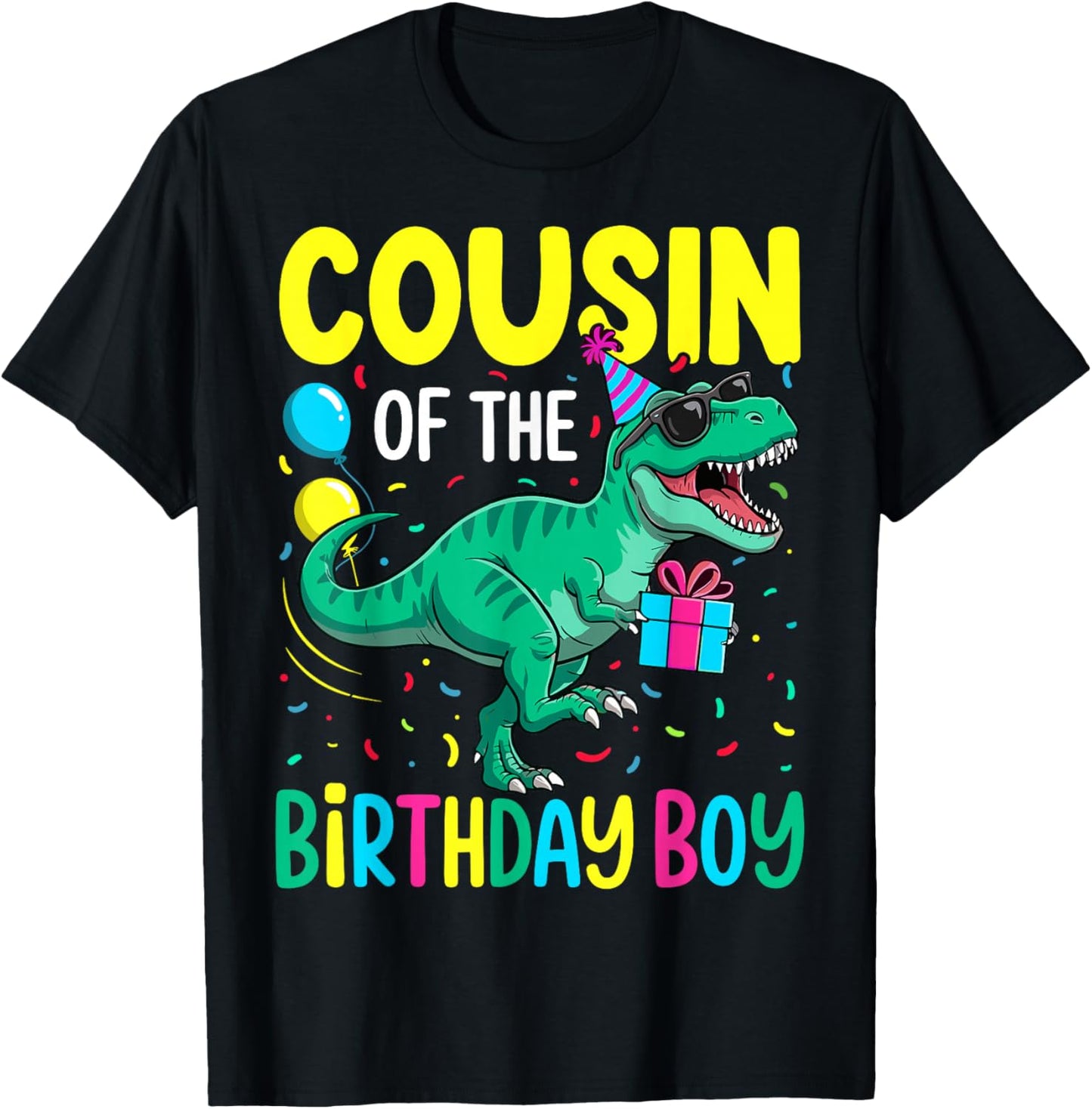 Cousin of The Birthday Party Outfit Dinosaur Squad Cousin T-Shirt - T-Shirt | Black