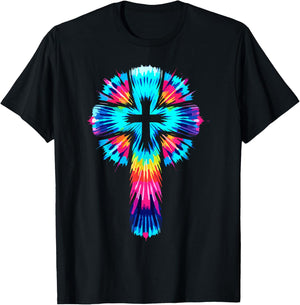 Religious Designs By ShirtZilla Vibrant Tie Dye Cross Christian Apparel Cross , Small, Black T-Shirt - T-Shirt | Black