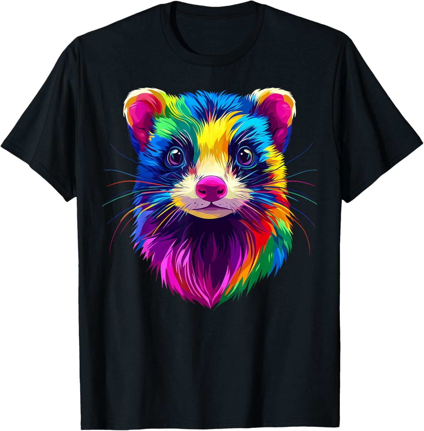 Colorful Ferret Face Cute Animal Lover Men Women Black T-Shirt - T-Shirt | Black