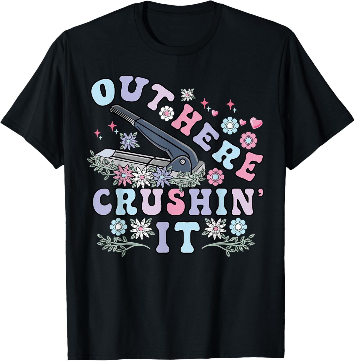 Medication Aide Out Here Crushin Funny Nurse Groovy Flowers T-Shirt - T-Shirt | Black