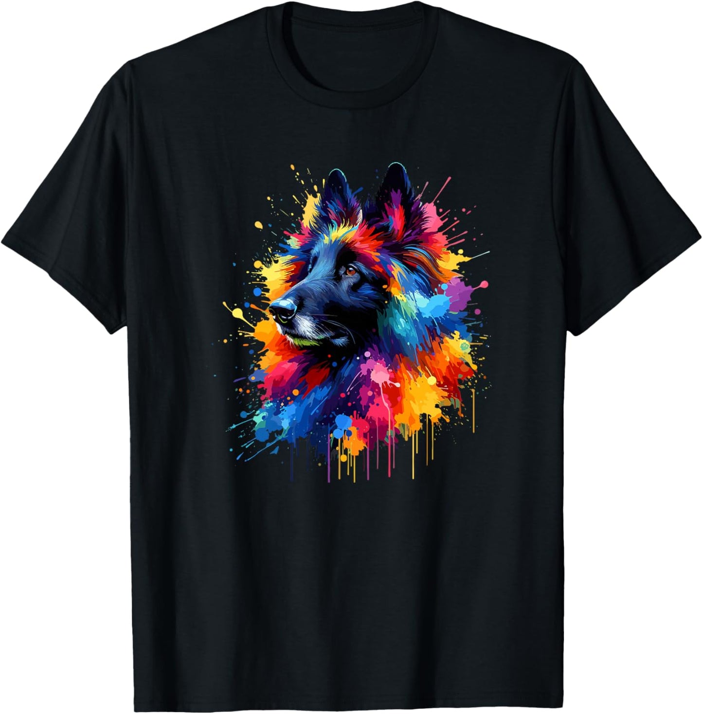 Colorful Splash Art Belgian Sheepdog Groenendael Haut de Gamme T-Shirt - T-Shirt | Black