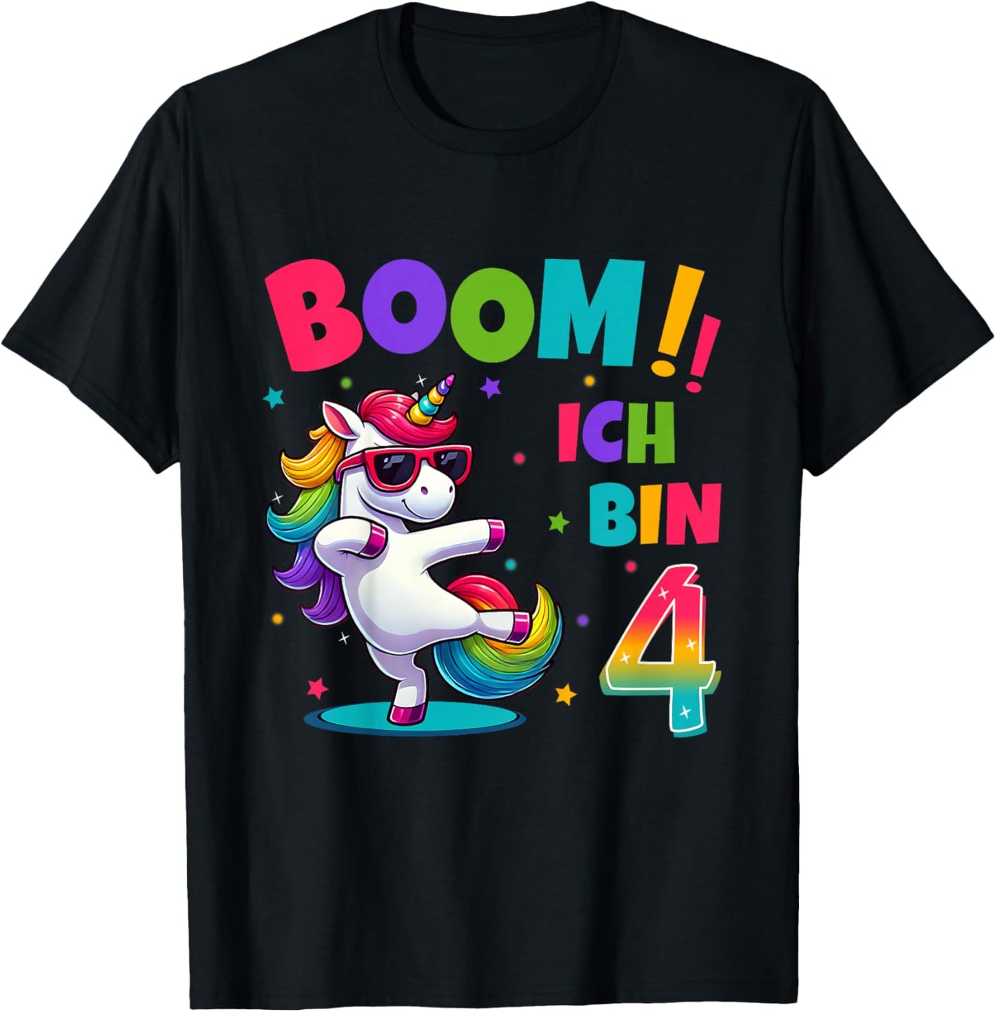 4 Geburtstag Junge Mädchen Party Outfit Einhorn Geschenke T-Shirt - T-Shirt | Black