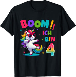 4 Geburtstag Junge Mädchen Party Outfit Einhorn Geschenke T-Shirt - T-Shirt | Black
