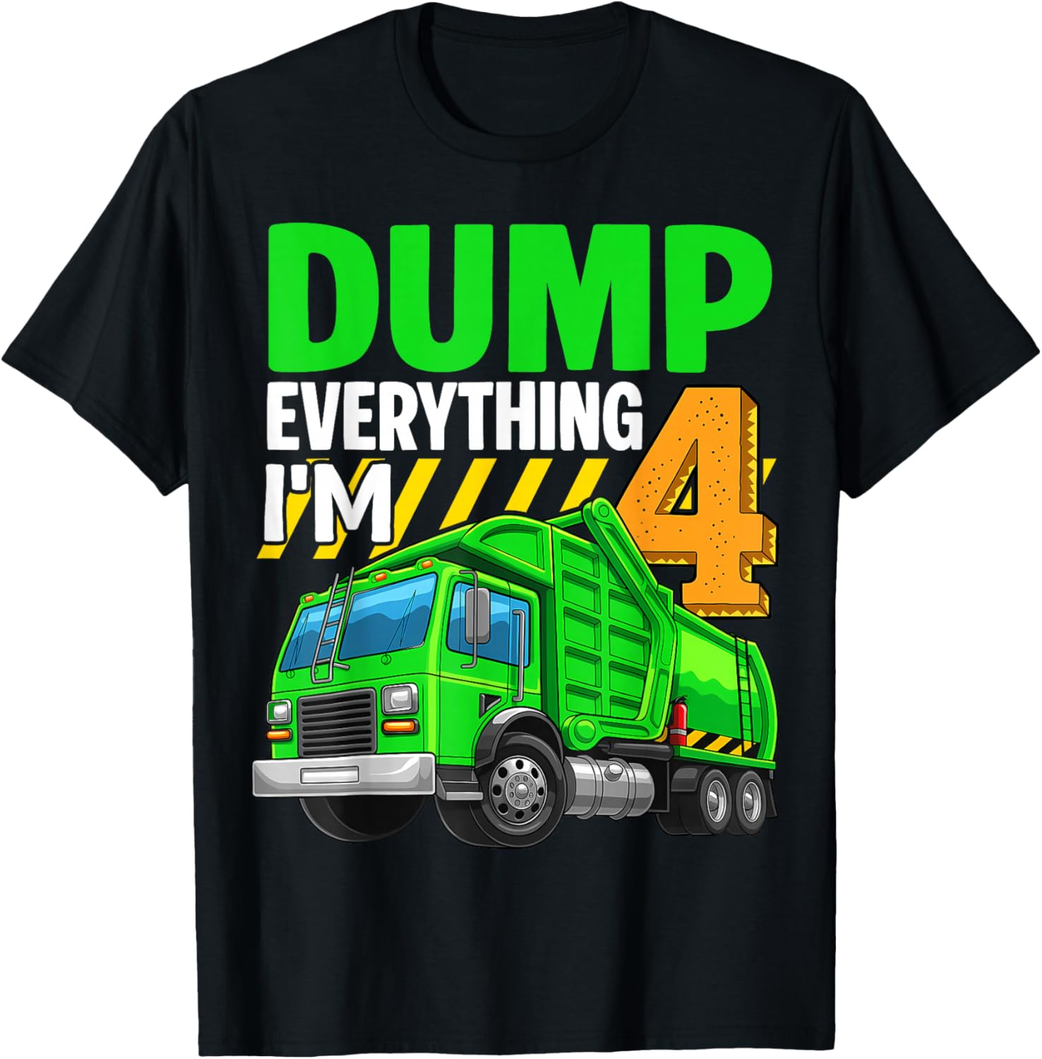 Trash Truck 4 Year Old Garbage Truck 4th Birthday Boy T-Shirt - T-Shirt | Black
