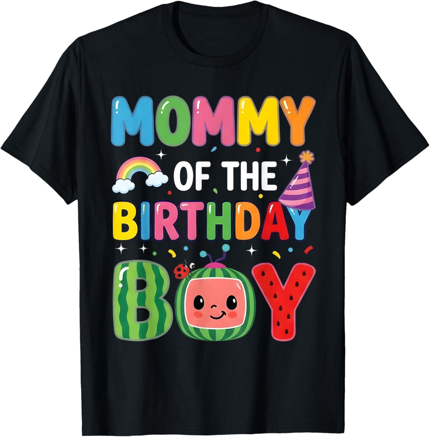 Mommy of the Birthday Boy Cute Melon Matching Mother boy T-Shirt - T-Shirt | Black