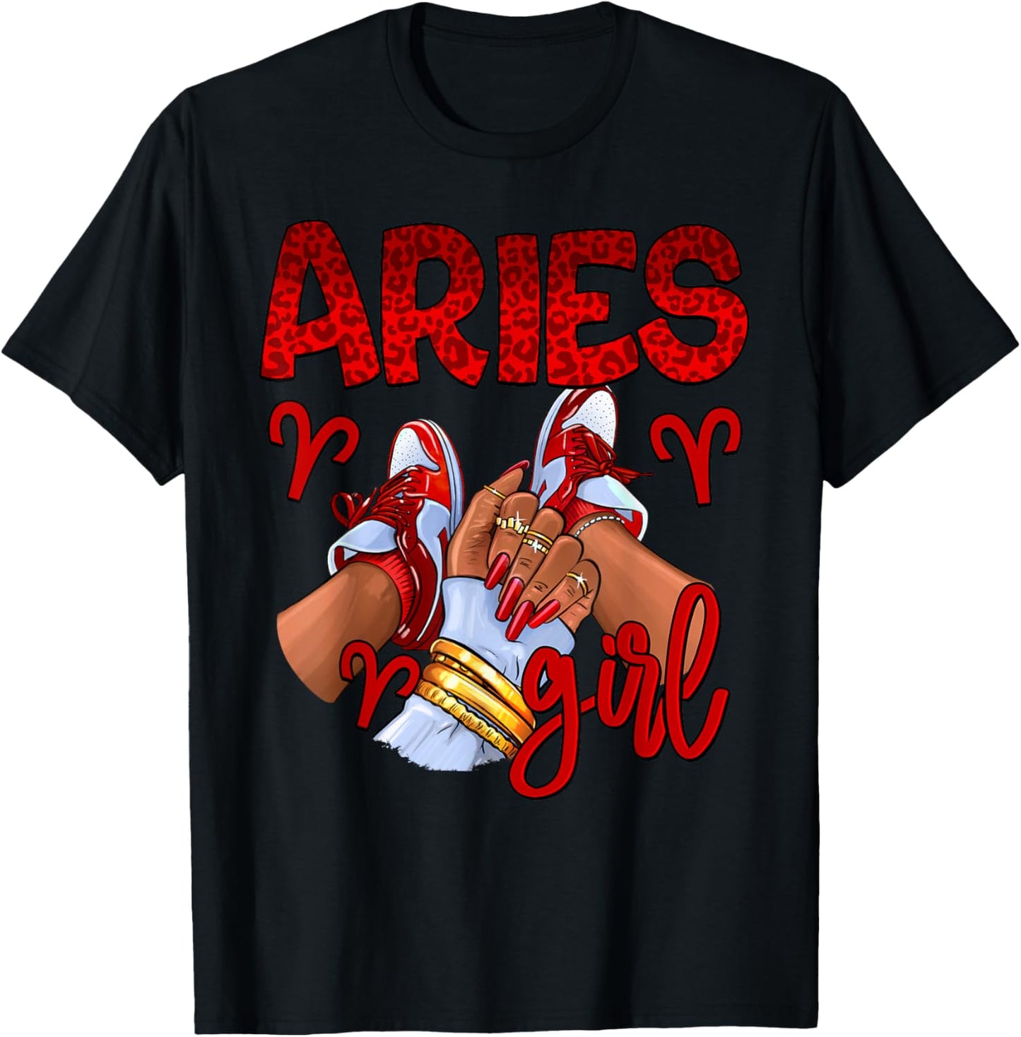 Aries Girl Birthday Women Sneakers Zodiac Sign Bday T-Shirt - T-Shirt | Black