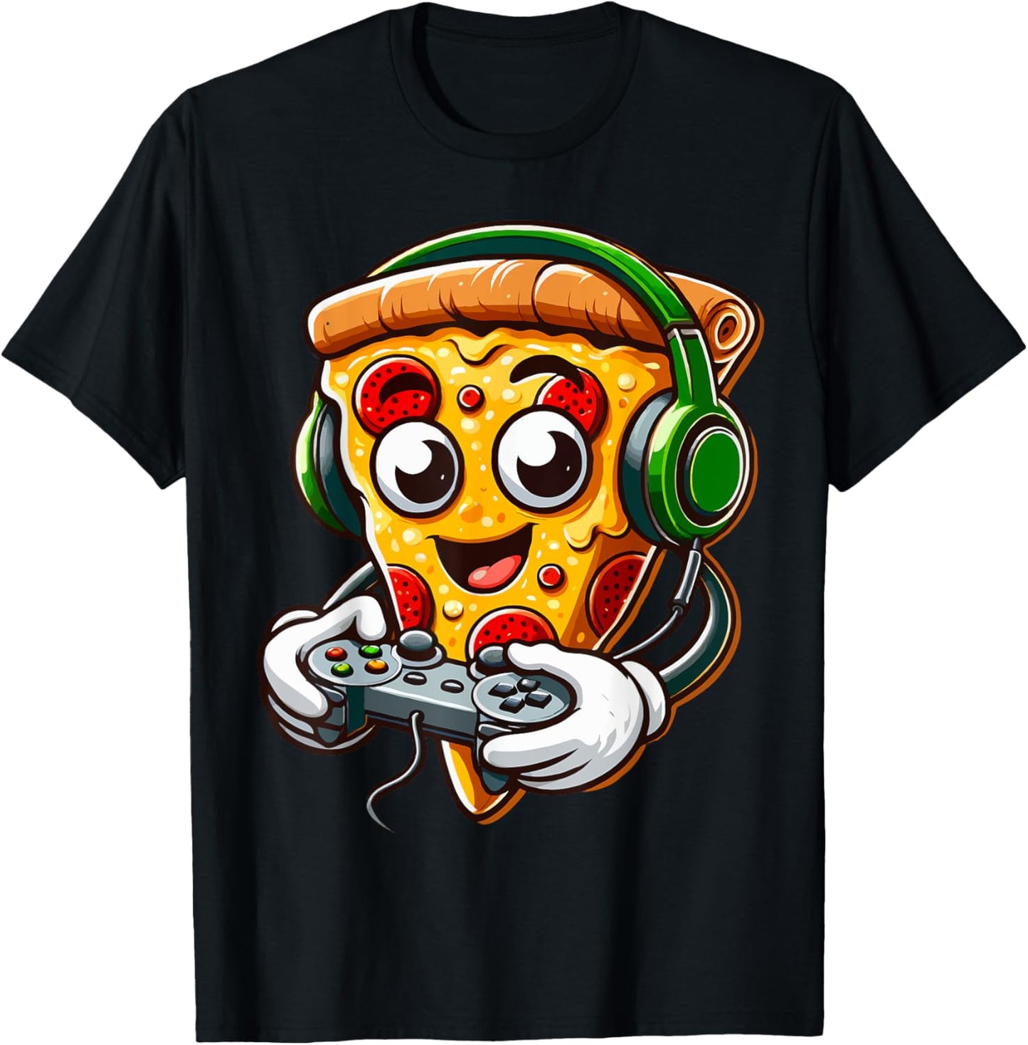 Funny Gamer Pizza Gaming Food Lovers Play Video Games T-Shirt - T-Shirt | Black