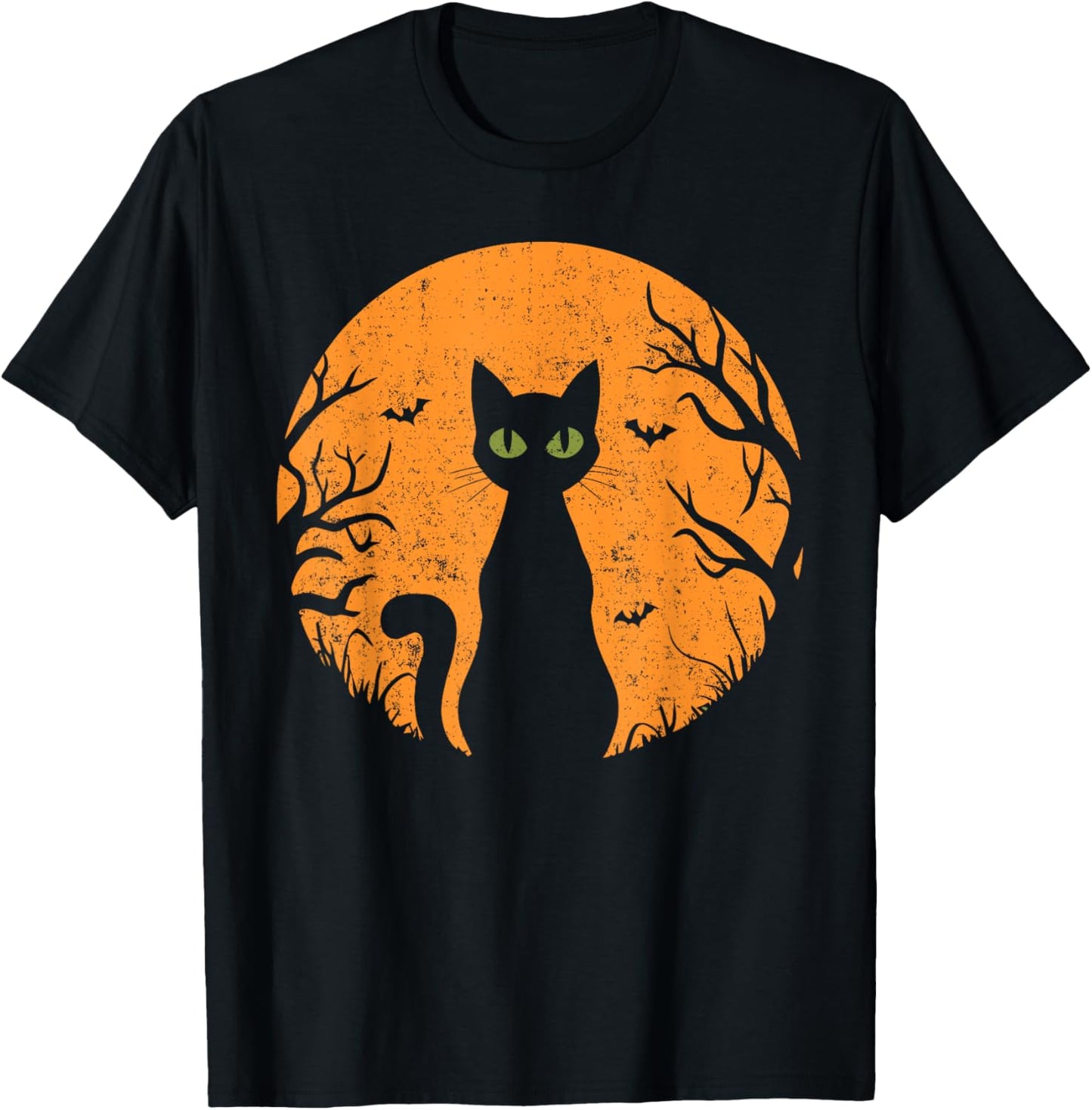 Vintage Scary Halloween Cat Costume Retro Cat Moon Men Women Kids T-Shirt - T-Shirt | Black
