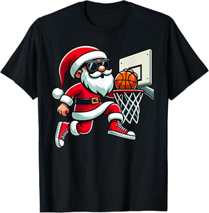 Christmas Santa Claus Dunking A Basketball Boys Kids Xmas T-Shirt - T-Shirt | Black