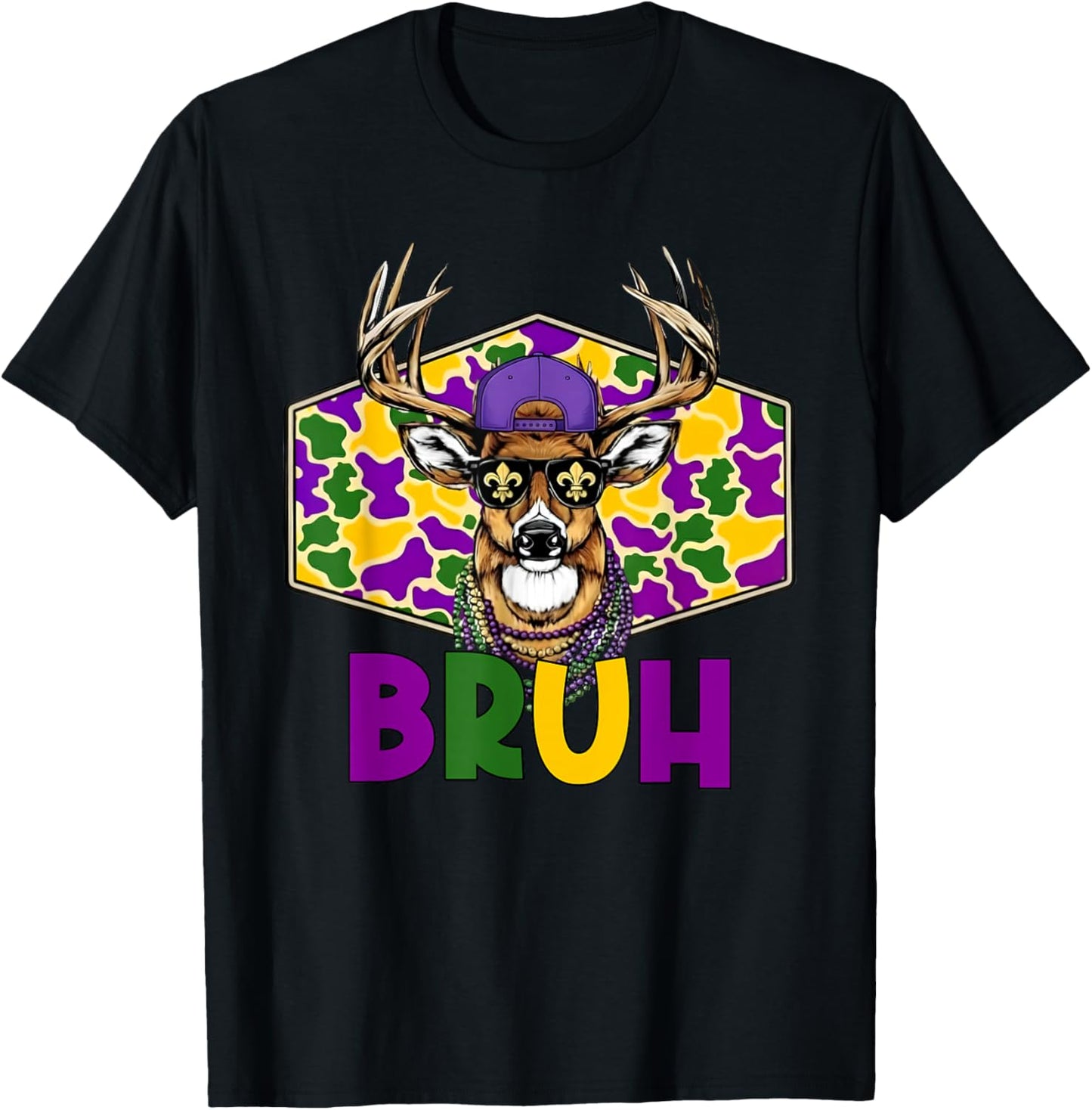 Funny Deer Hunting Mardi Gras Beads Kids Boys Carnival Party T-Shirt - T-Shirt | Black