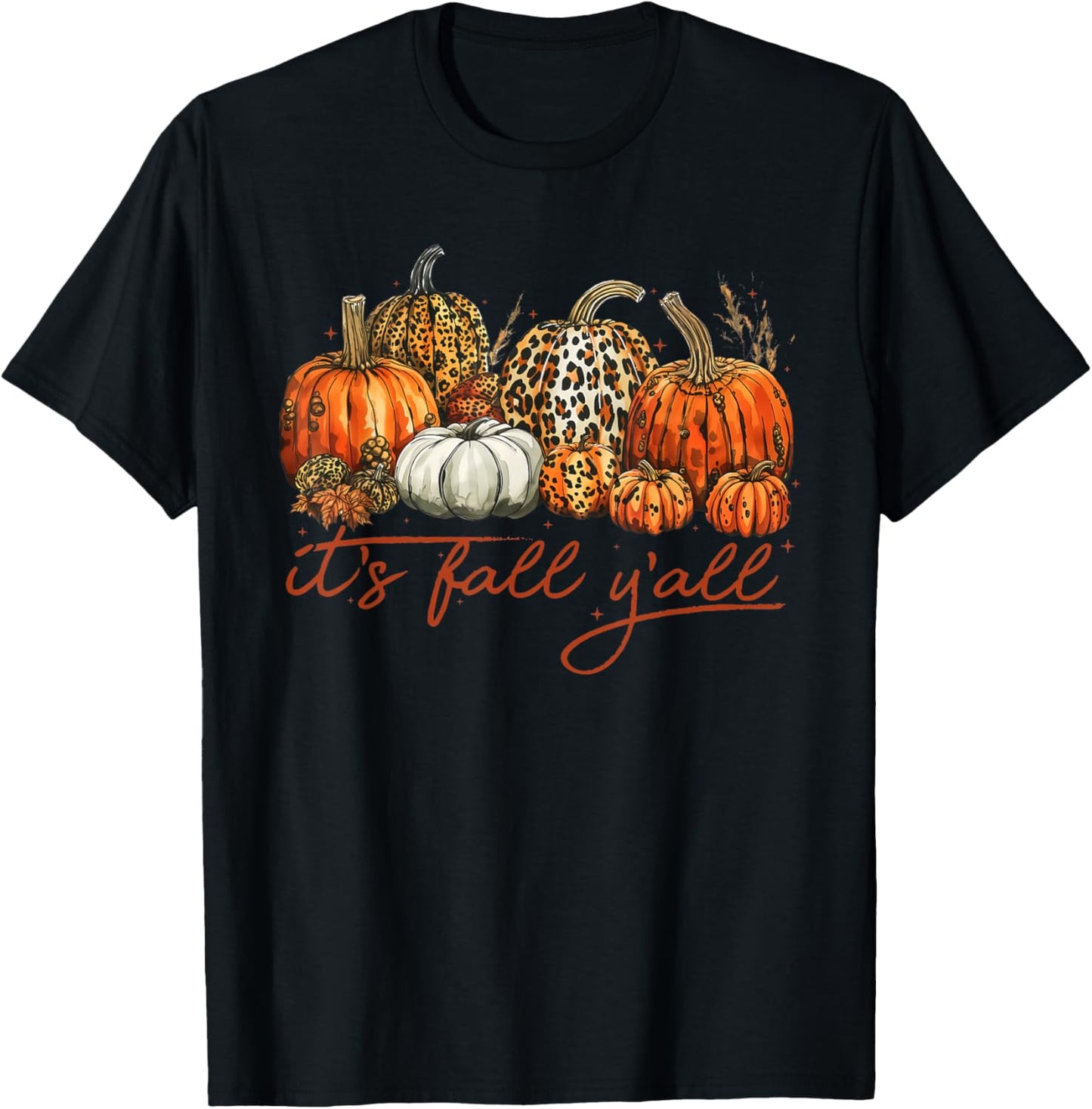 It's Fall Y'all Leopard Pumpkin Fall Shirt T-Shirt - T-Shirt | Black