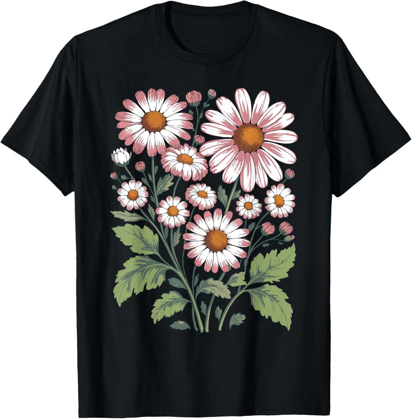Retro Wildflowers Flowers Pattern Summer Spring Boho Vintage T-Shirt - T-Shirt | Black
