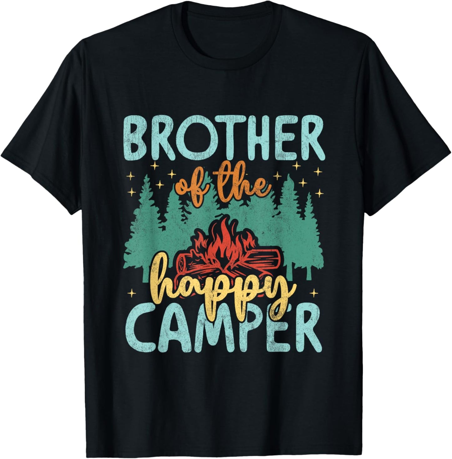 Brother of Happy Camper 1st Birthday Party Retro Brother T-Shirt - T-Shirt | Black