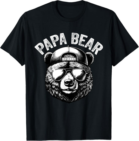 Papa Bear Face Grizzly Fathers Day Bear Lover T-Shirt - T-Shirt | Black