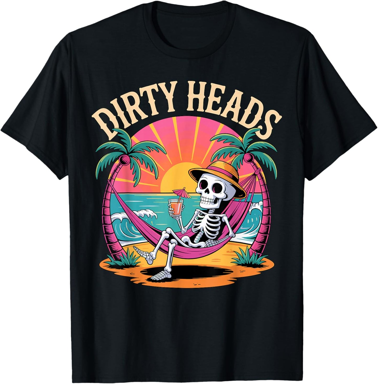 Dirty Heads Skeleton Beach Summer Vacation T-Shirt - T-Shirt | Black