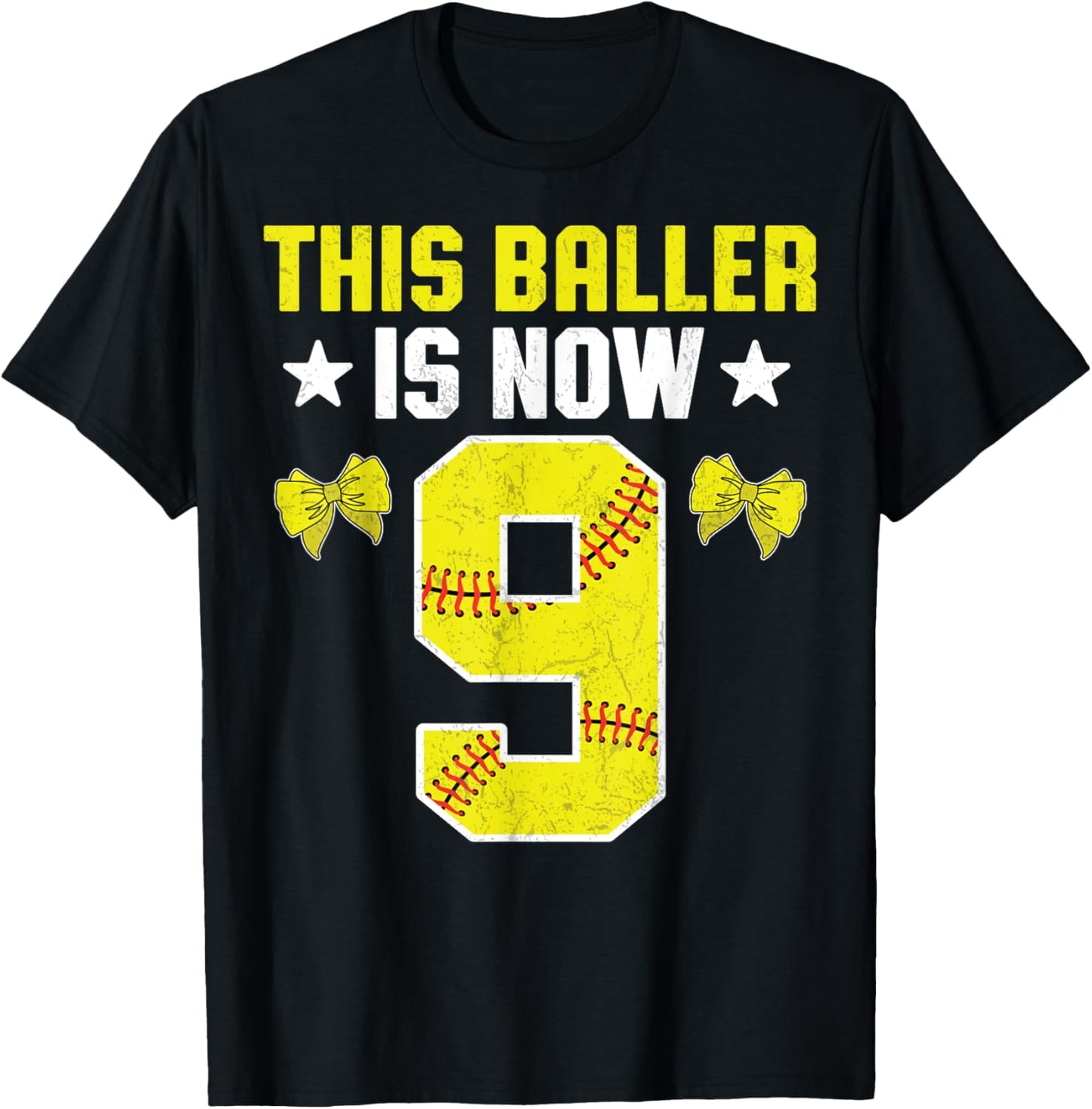 9th Birthday Party Softball Player This Baller Is Now 9 T-Shirt - T-Shirt | Black
