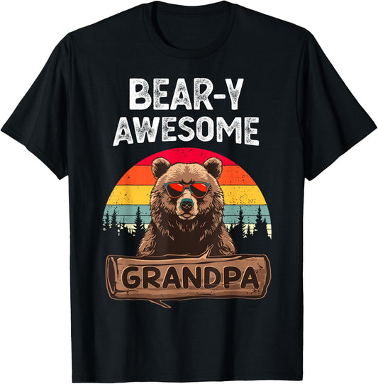 Bear-y Awesome Grandpa Funny Saying Bear Vintage Grandfather T-Shirt - T-Shirt | Black
