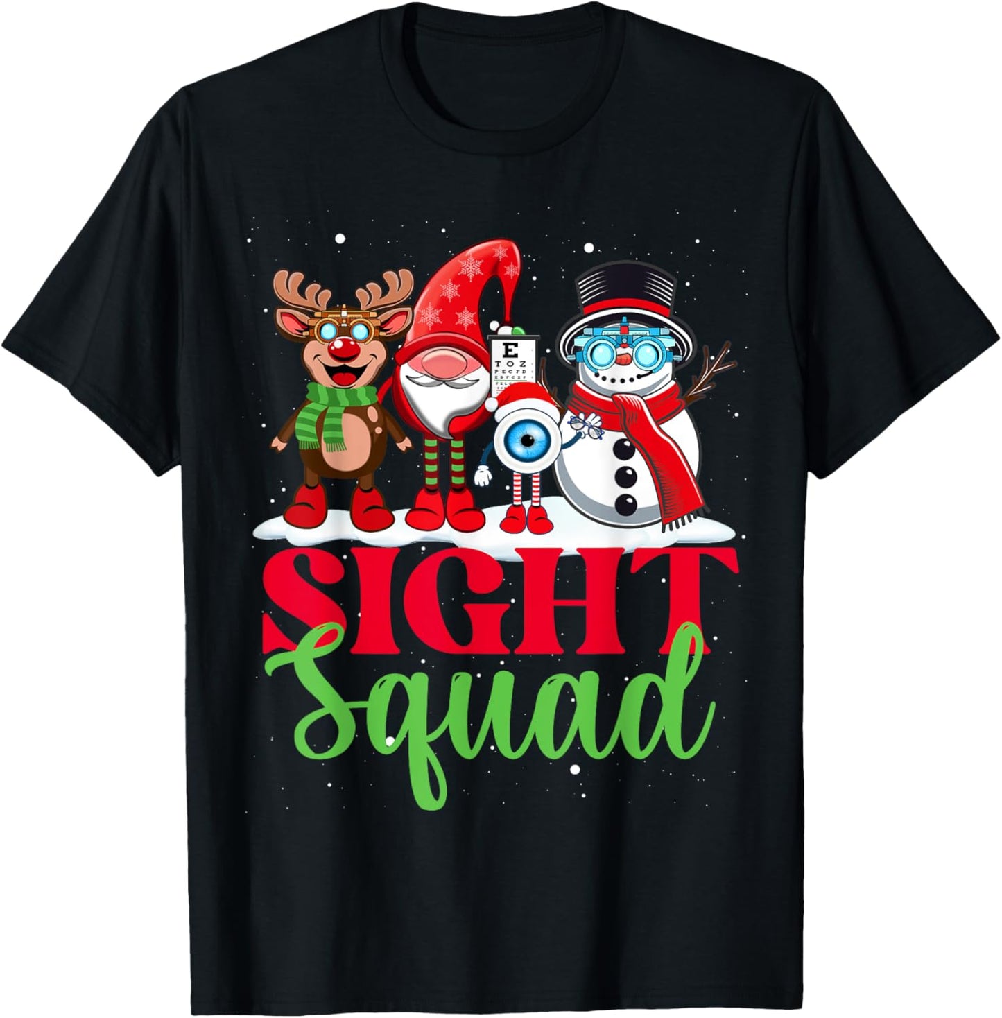 Sight Squad Reindeer Gnome Santa Funny Christmas Optometrist T-Shirt - T-Shirt | Black