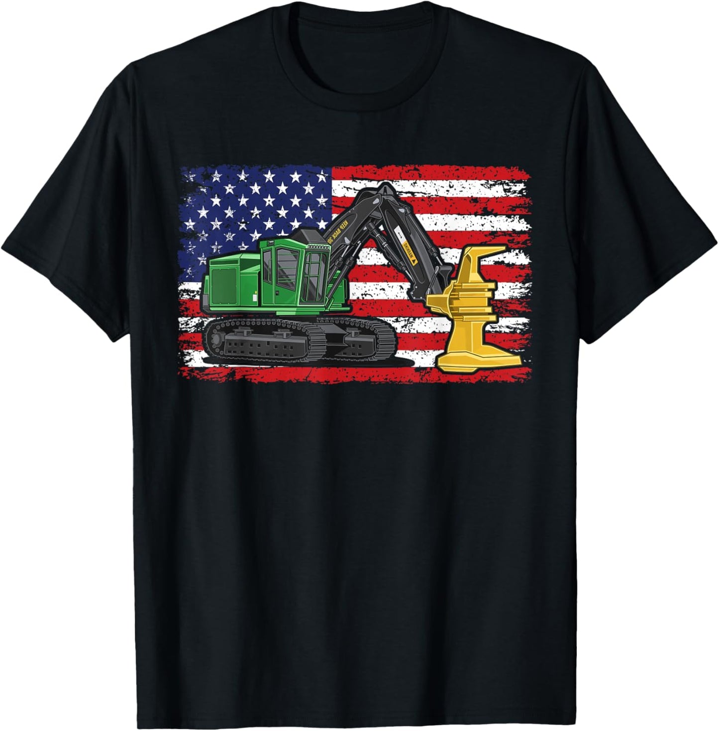 Feller Buncher USA American Flag Patriotic Tree Logger T-Shirt - T-Shirt | Black