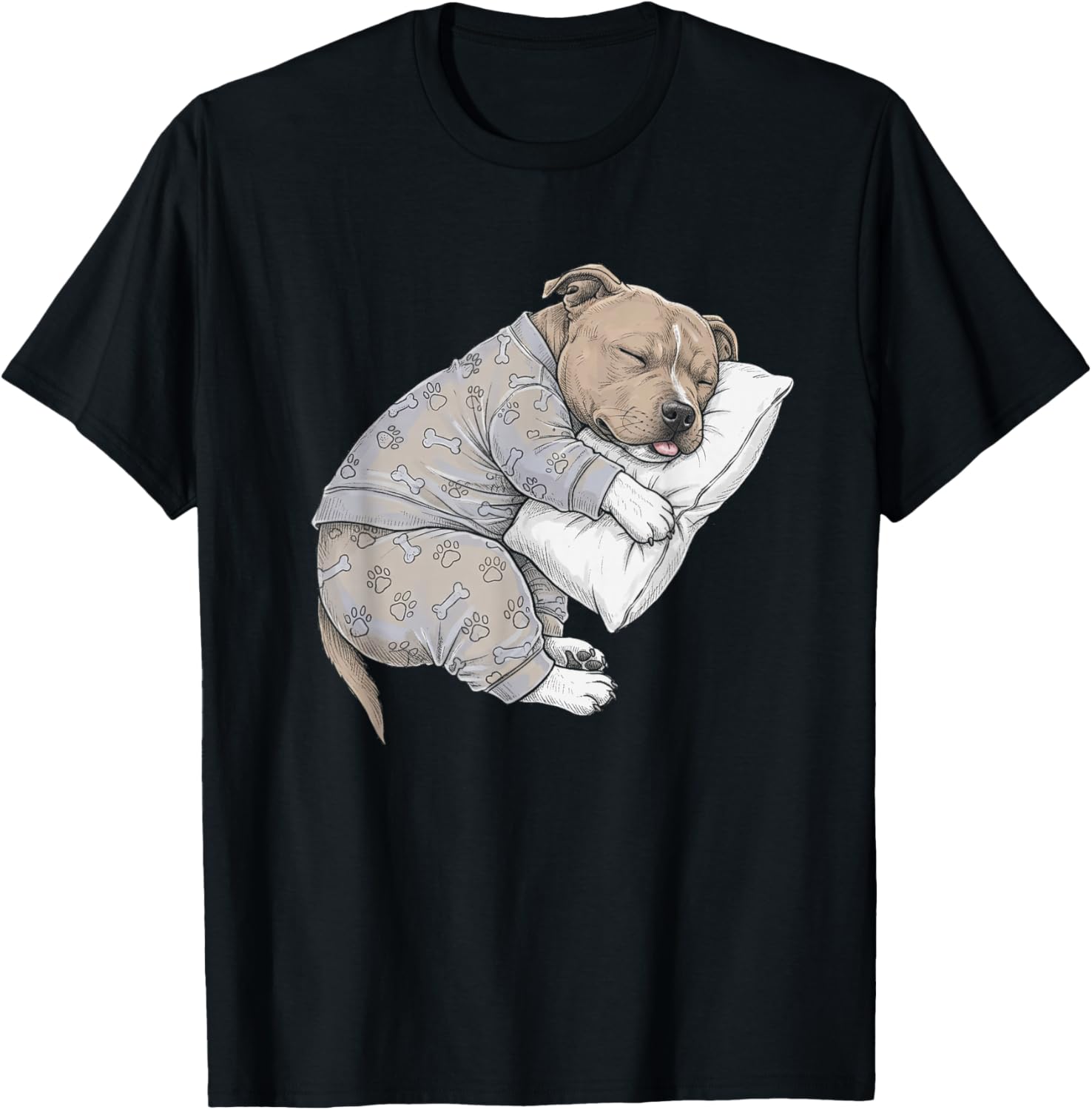 Funny Sleepy Staffordshire Bull Terrier Pajama Adults Kids T-Shirt - T-Shirt | Black