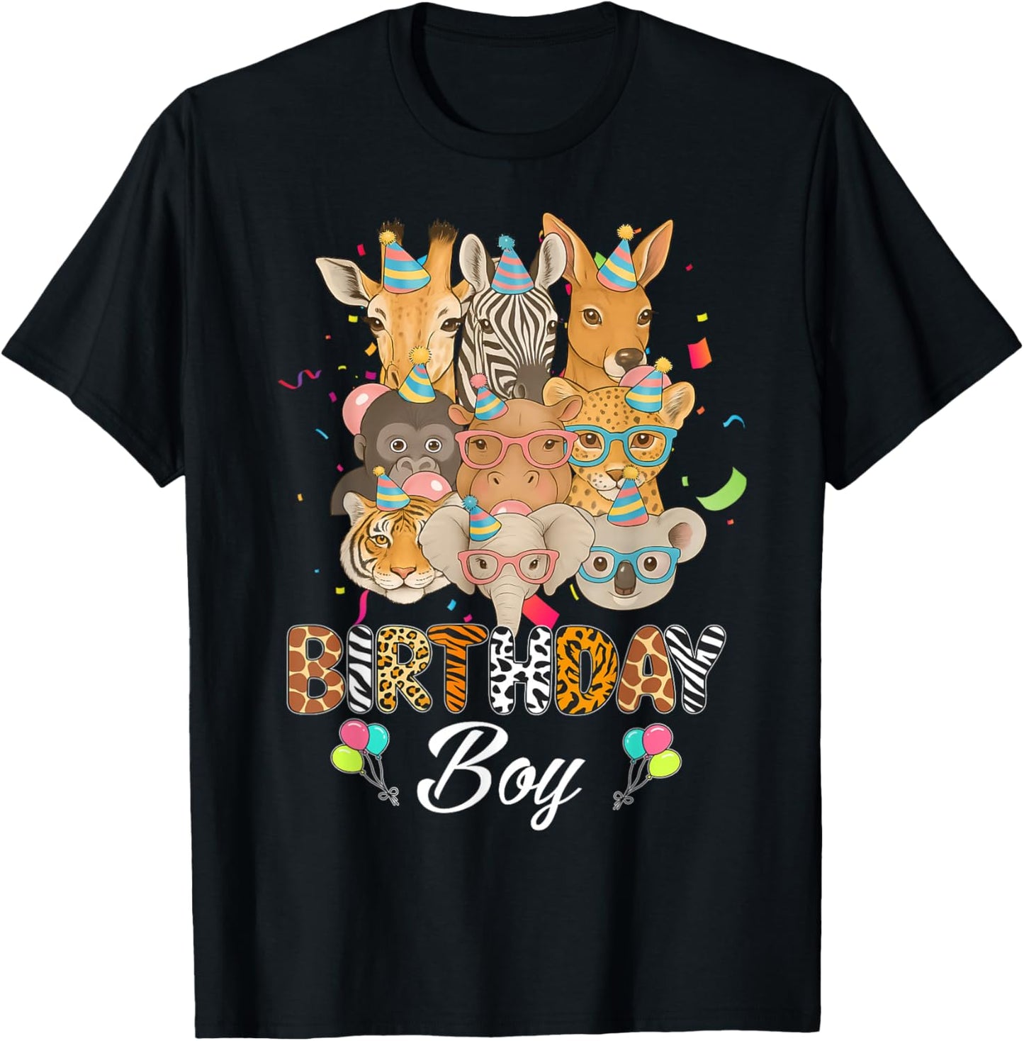 Zoo Animals Wildlife Safari Jungle Birthday Boys Kids Cute T-Shirt - T-Shirt | Black