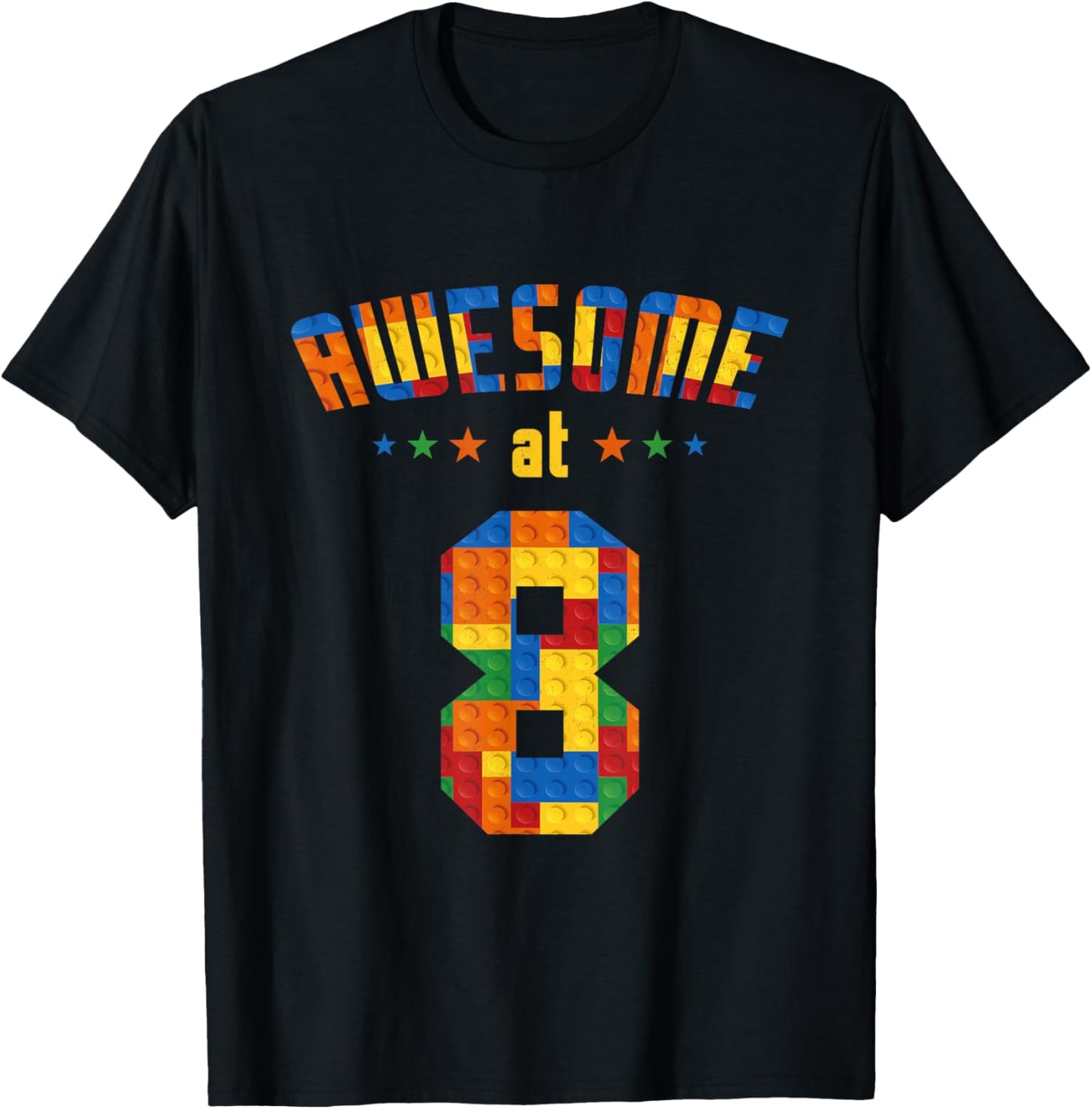 Awesome At 8 Years Old Kids Building Blocks Boy 8th Birthday T-Shirt - T-Shirt | Black