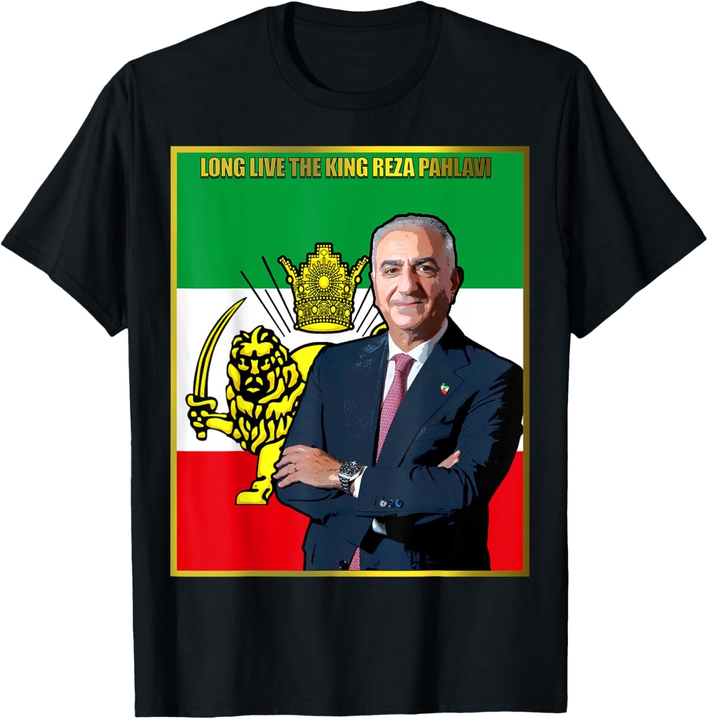 King Reza Pahlavi with flag T-Shirt - T-Shirt | Black