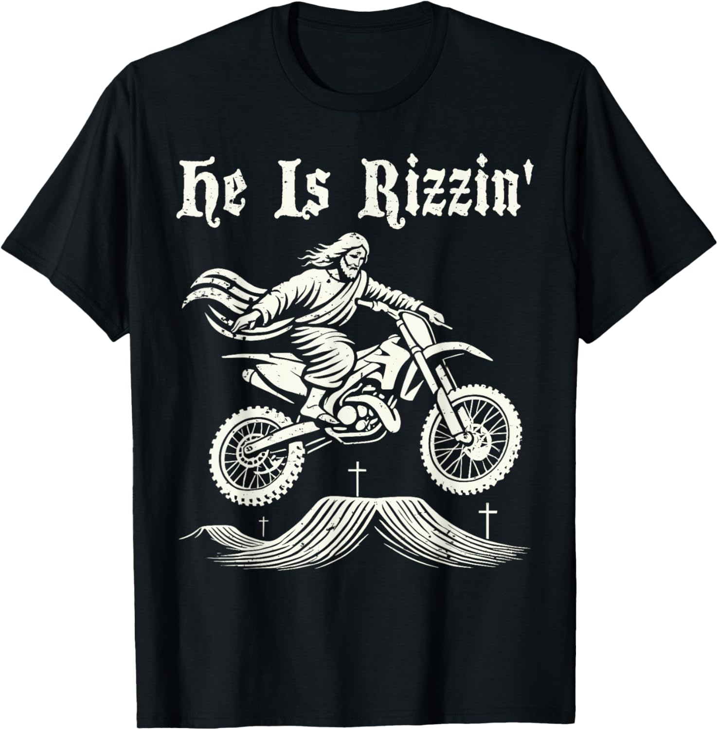 Funny jesus christ motocross dirt bike he's rizzin' easter T-Shirt - T-Shirt | Black