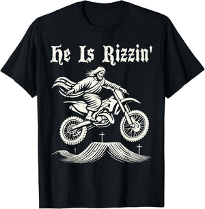Funny jesus christ motocross dirt bike he's rizzin' easter T-Shirt - T-Shirt | Black