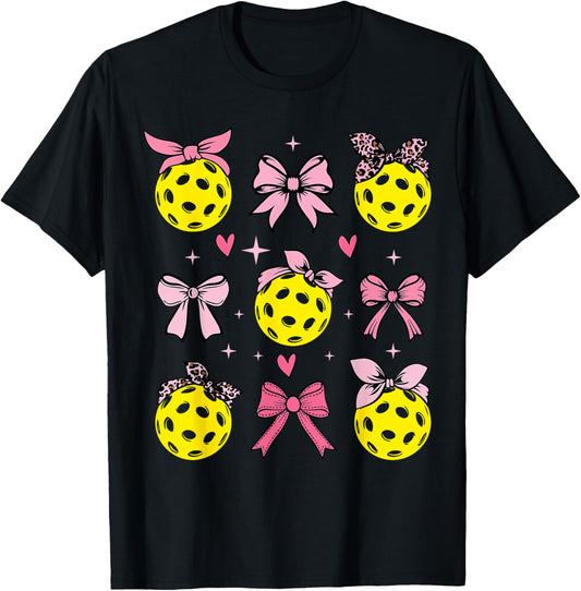Mothers Day 2026 Pickleball Coquette Bow Pickleball Mom Mama T-Shirt - T-Shirt | Black