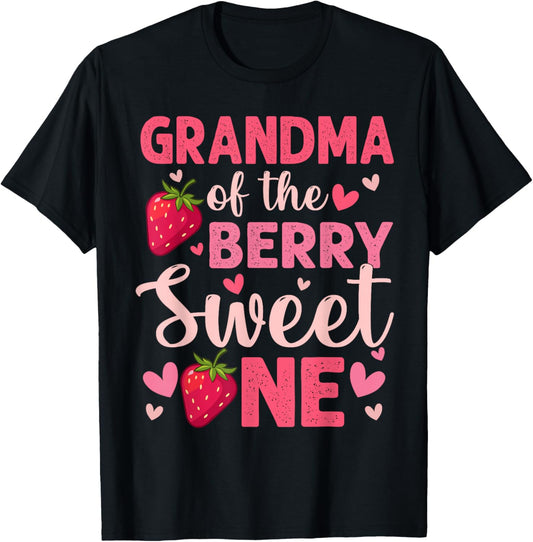 Grandma of The Berry Sweet One Strawberry First Birthday T-Shirt - T-Shirt | Black