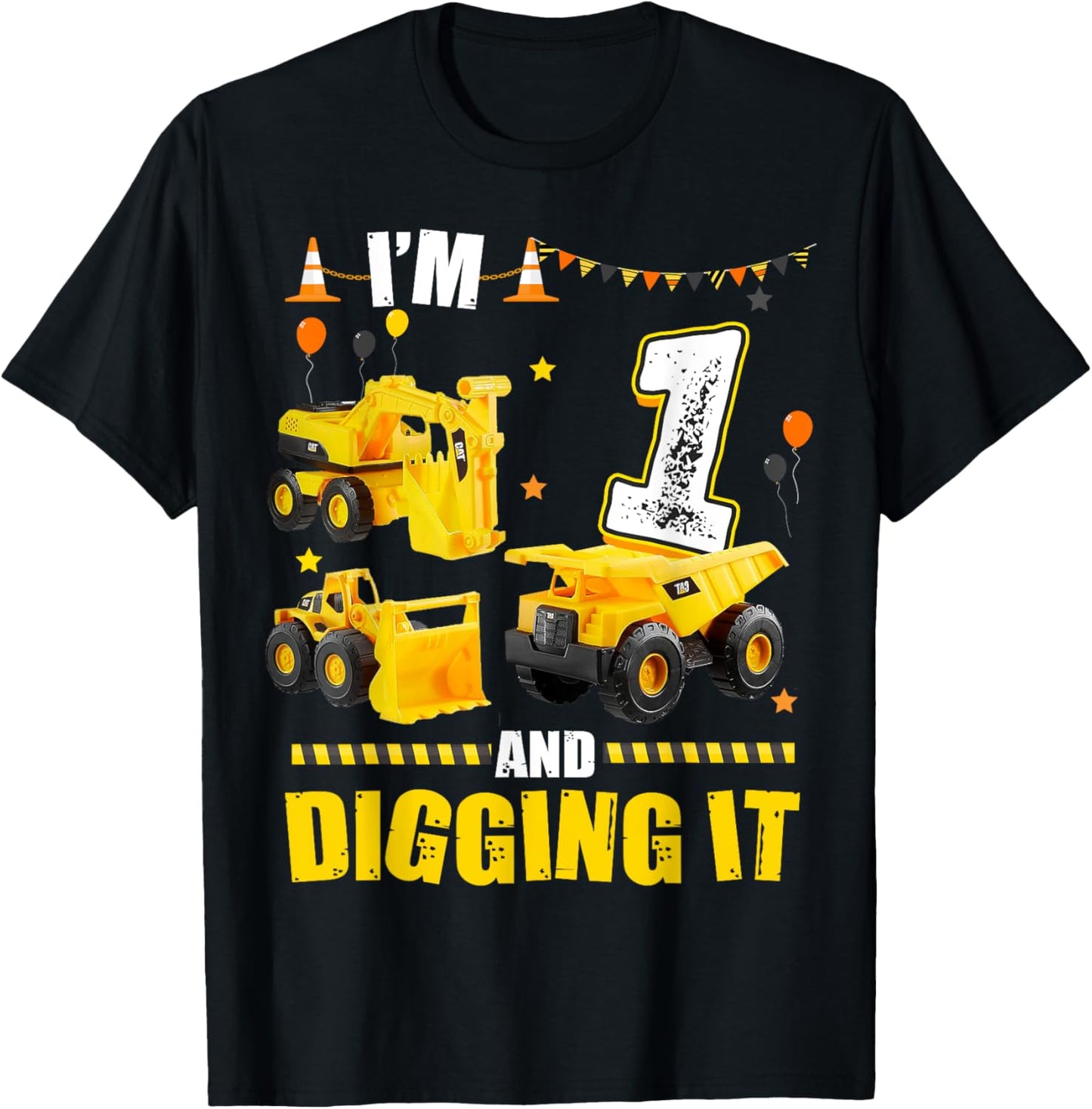 I'm 1 Year Old And Digging It 1st Birthday Construction T-Shirt - T-Shirt | Black