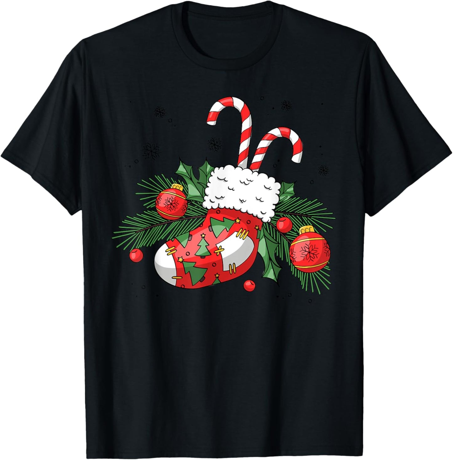 Funny Retro Merry Christmas Stocking Candy Cane Xmas Holiday T-Shirt - T-Shirt | Black