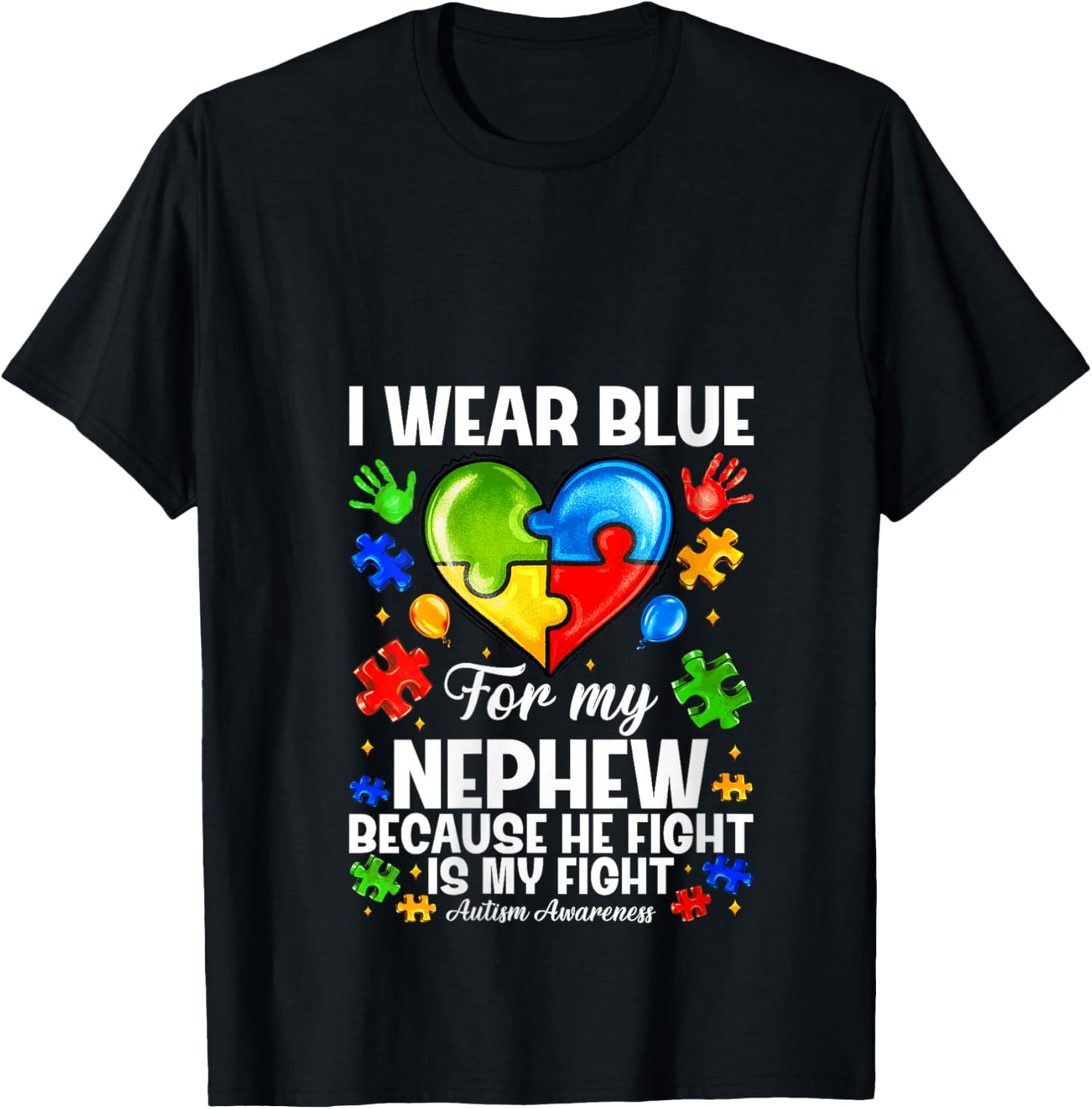 Women's I Wear Blue for My Nephew Autism Awareness Support Puzzle V-Neck T-Shirt - T-Shirt | Black