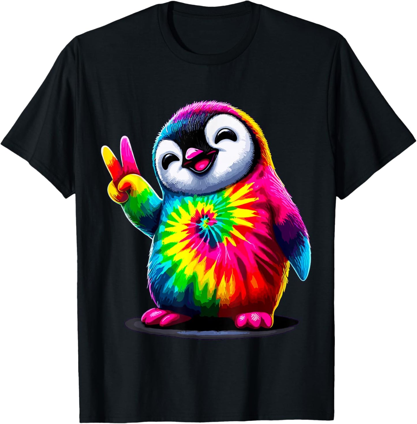 Tie-Dye Penguin Hippie Peace Sign T-Shirt - T-Shirt | Black