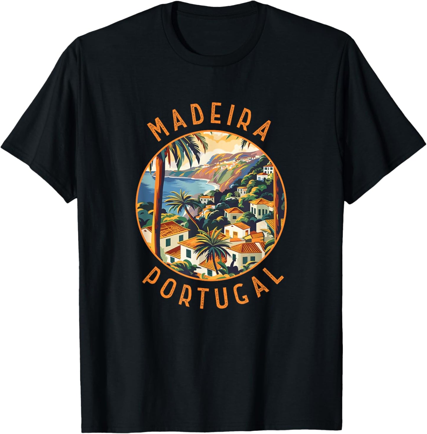 Madeira Portugal Retro Distressed Circle Vintage T-Shirt - T-Shirt | Black