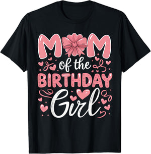 Mom Of The Birthday Girl Family Pink Coquette Bow B-day Girl T-Shirt - T-Shirt | Black
