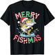 Merry Fishmas Santa Fishing Funny Fisherman Christmas T-Shirt - T-Shirt | Black