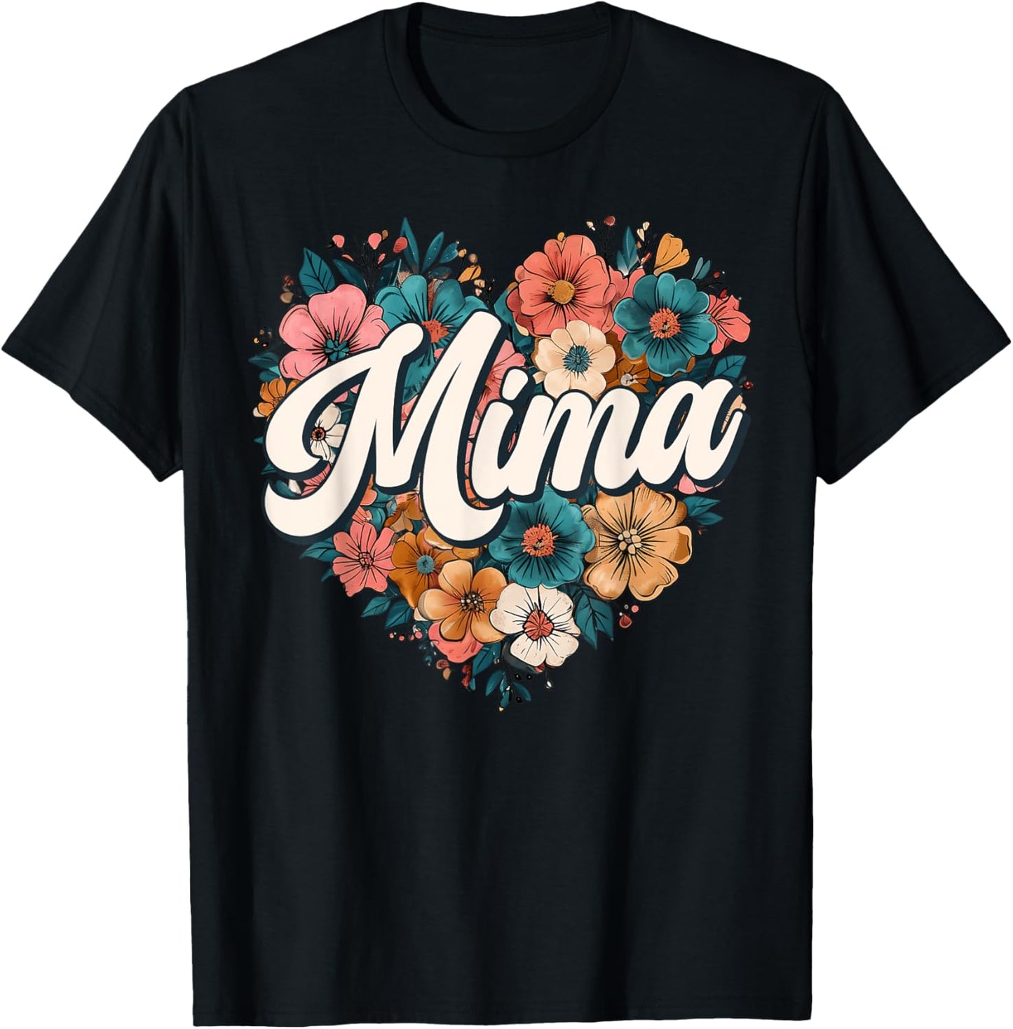 Mima Floral Heart Flower Mother's Day Vintage Retro T-Shirt - T-Shirt | Black