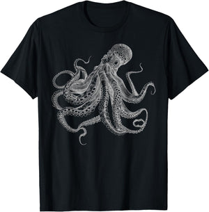 Beautiful Octopus sea ocean conservation cool retro graphic T-Shirt - T-Shirt | Black
