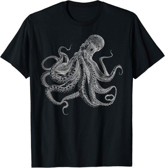 Beautiful Octopus sea ocean conservation cool retro graphic T-Shirt - T-Shirt | Black