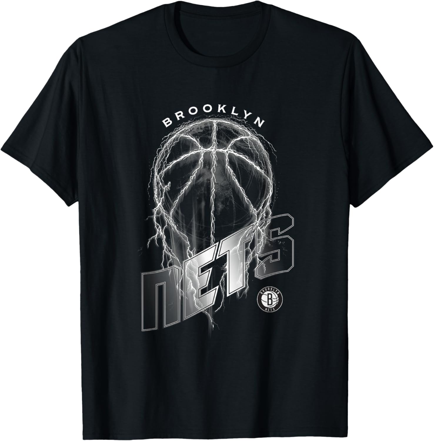 NBA Brooklyn Nets Lightning Bolt Basketball Logo T-Shirt - T-Shirt | Black