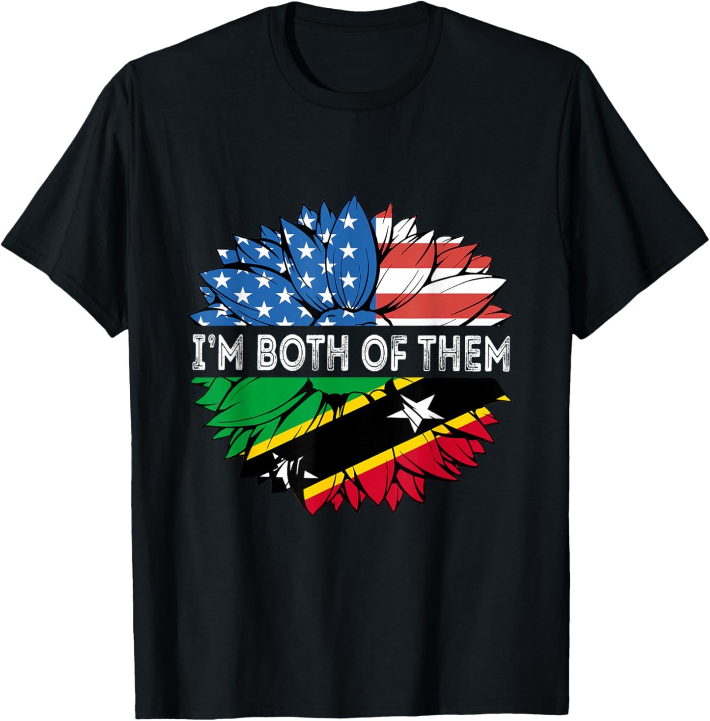 Saint Kitts and Nevis I'm Both Of Them Sunflower USA T-Shirt - T-Shirt | Black