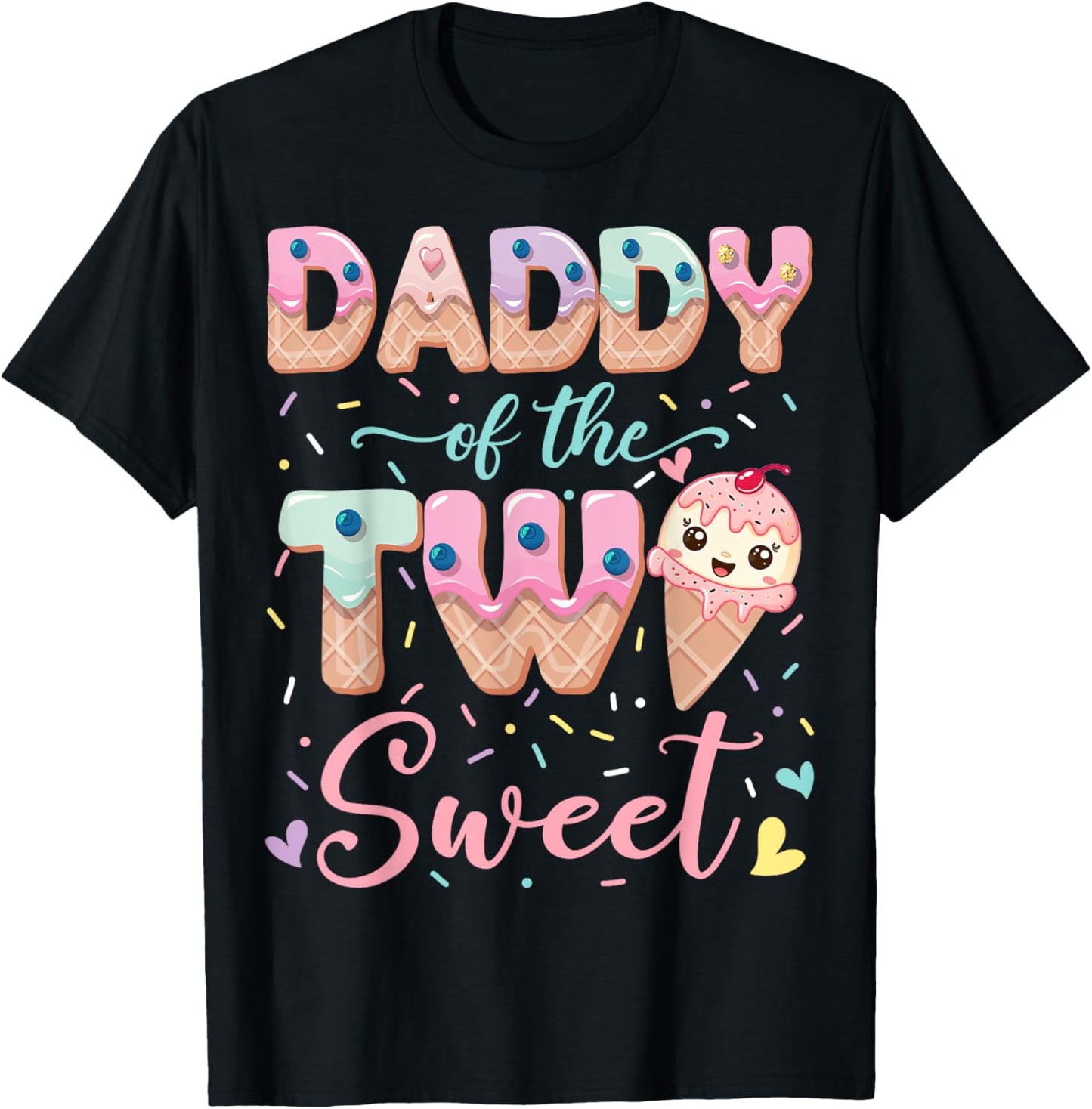 Daddy Of The Two Sweet Ice Cream Lover 2Nd Birthday Girl T-Shirt - T-Shirt | Black