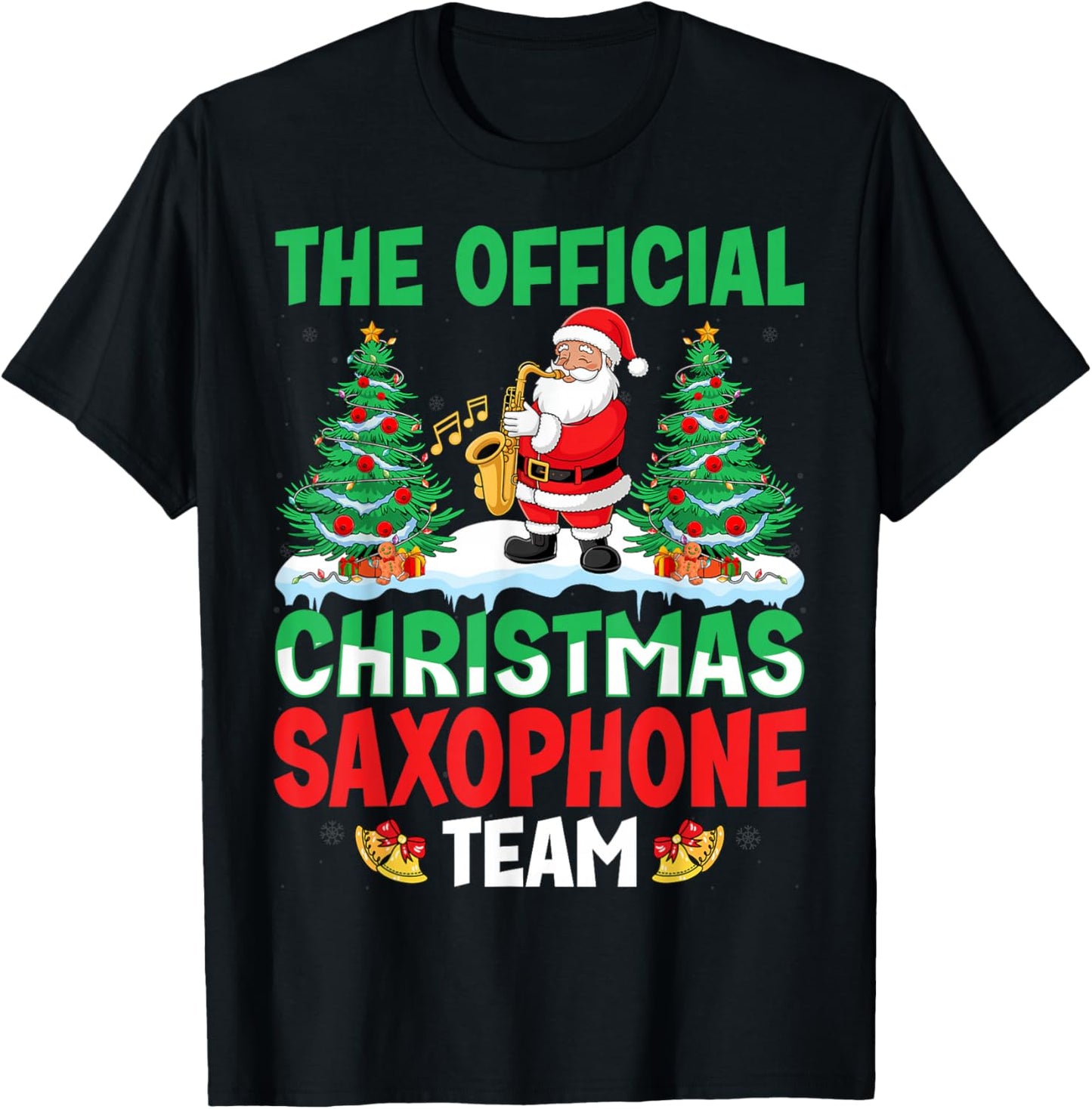 Christmas Saxophone Team Santa Saxophone Player Xmas T-Shirt - T-Shirt | Black
