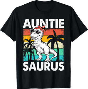 Auntiesaurus T Rex Dinosaur Auntie Saurus Family Matching T-Shirt - T-Shirt | Black
