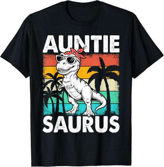 Auntiesaurus T Rex Dinosaur Auntie Saurus Family Matching T-Shirt - T-Shirt | Black