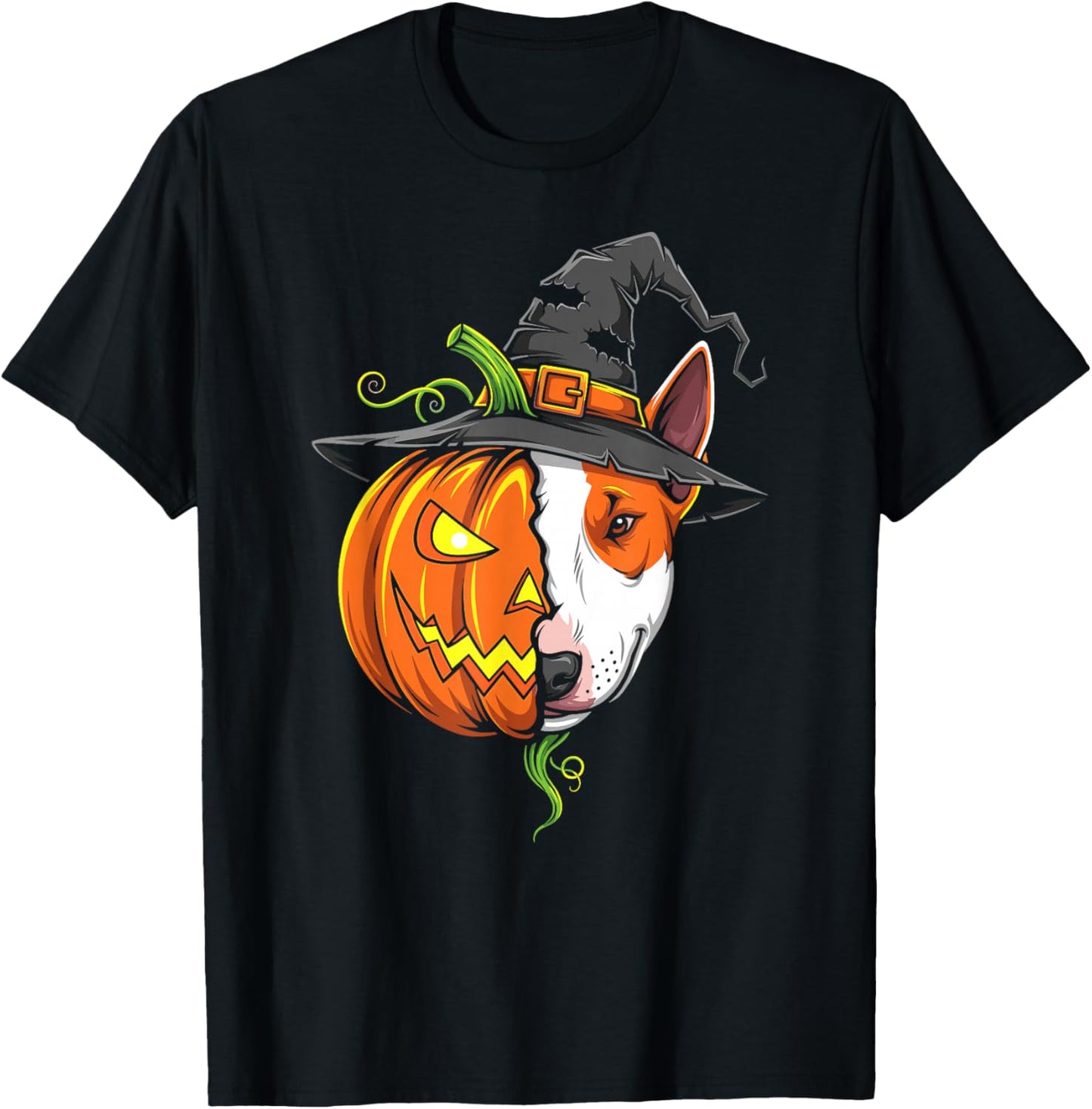 Bull Terrier Pumpkin Jack O Lantern Halloween T-Shirt - T-Shirt | Black