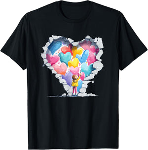 Heart Wall Break Through Love Kid Spreading Hearts T-Shirt - T-Shirt | Black